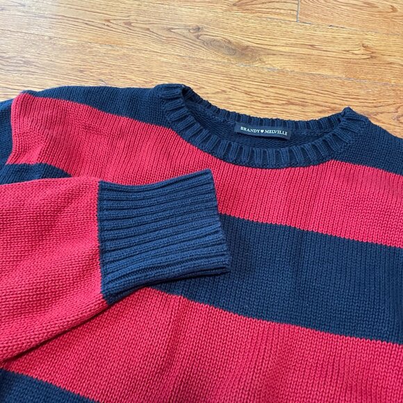 EUC Brandy Melville Brianna Cotton Thick Stripe Sweater Blue Red - Picture 3 of 4